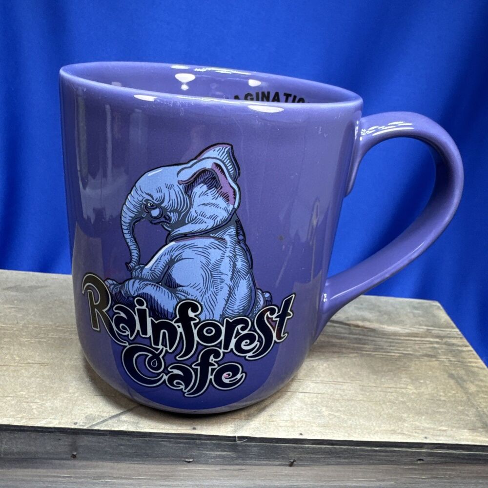Rainforest Cafe TUKI MAKEETA Elephant Purple 16 OZ. Ceramic Coffee Mug VTG 2000